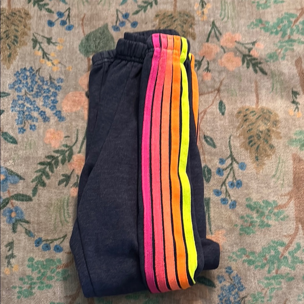 Aviator Nation Black and Pink Track Pants with Side Stripes
